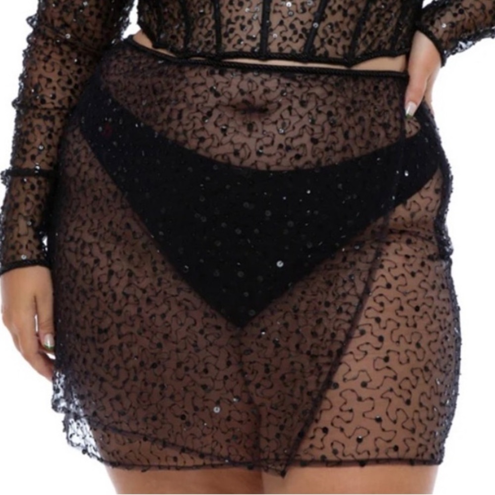 Dyspnea Ms Slinky Mini Skirt Black Sequin Sheer Mesh Extra Small